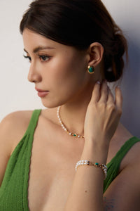Sterling Silver Pearl and Malachite Bracelet