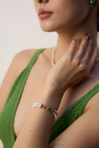 Sterling Silver Pearl and Malachite Bracelet