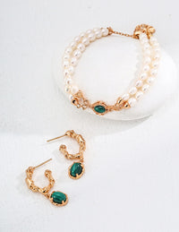 Sterling Silver Pearl and Malachite Bracelet