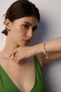 Sterling Silver Pearl and Malachite Bracelet