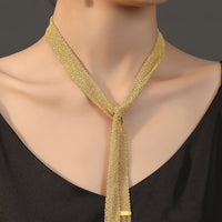 Gold Braided Tie Necklace in Sterling Silver