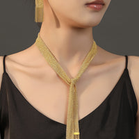 Gold Braided Tie Necklace in Sterling Silver