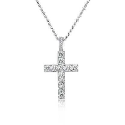 Moissanite Cross Pendant Necklace in Sterling Silver