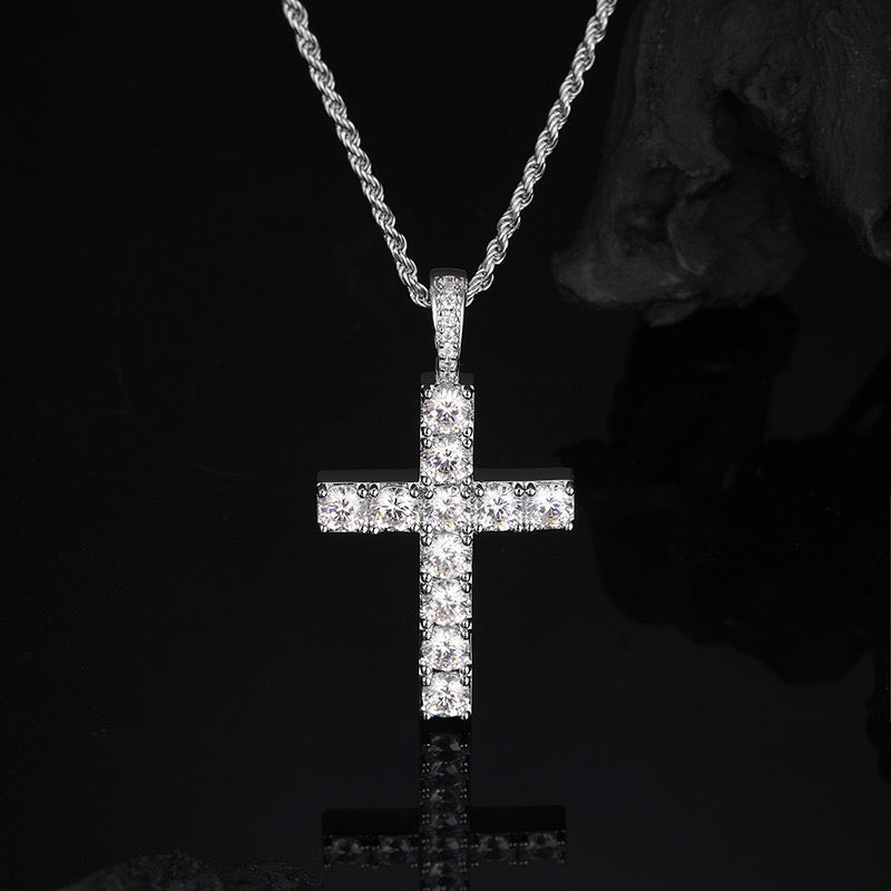 Moissanite Cross Pendant Necklace in Sterling Silver