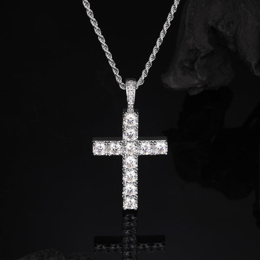 Moissanite Cross Pendant Necklace in Sterling Silver