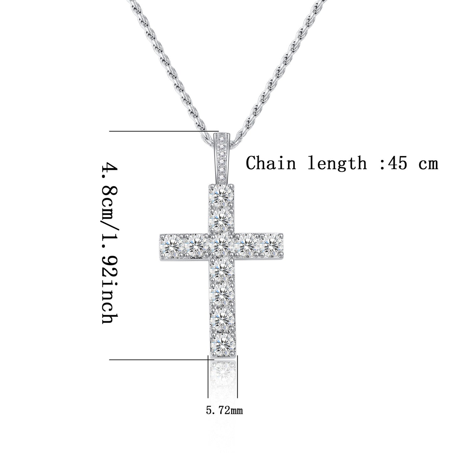 Moissanite Cross Pendant Necklace in Sterling Silver