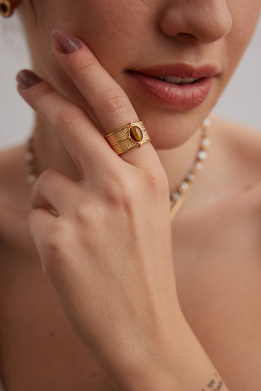Sterling Silver Tiger's Eye Minimalist Ring