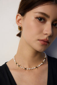 Sterling Silver Black Onyx & Natural Pearl Necklace