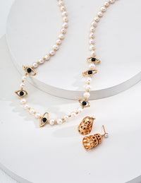 Sterling Silver Black Onyx & Natural Pearl Necklace