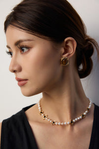 Sterling Silver Black Onyx & Natural Pearl Necklace