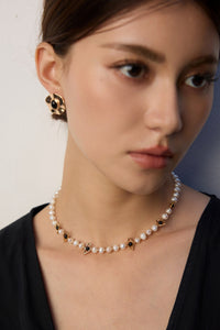 Sterling Silver Black Onyx & Natural Pearl Necklace