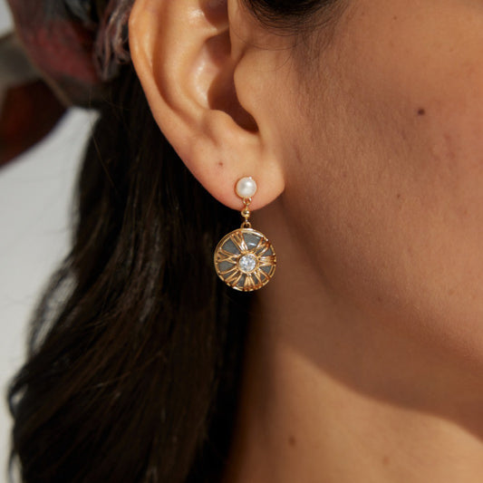 Gold Freshwater Pearl and Resin Drop Earrings