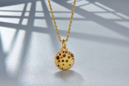 Sterling Silver Garnet Round Pendant Necklace