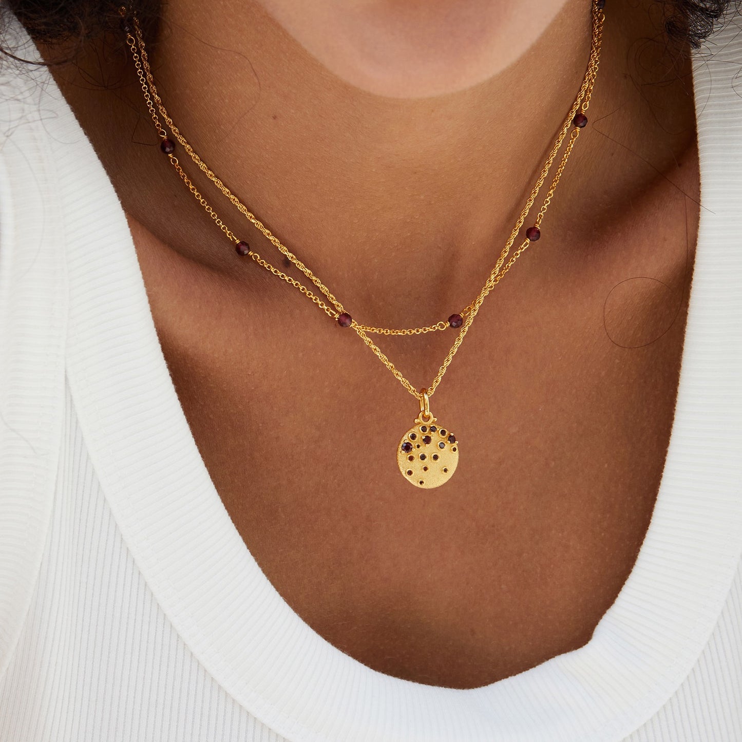 Sterling Silver Garnet Round Pendant Necklace