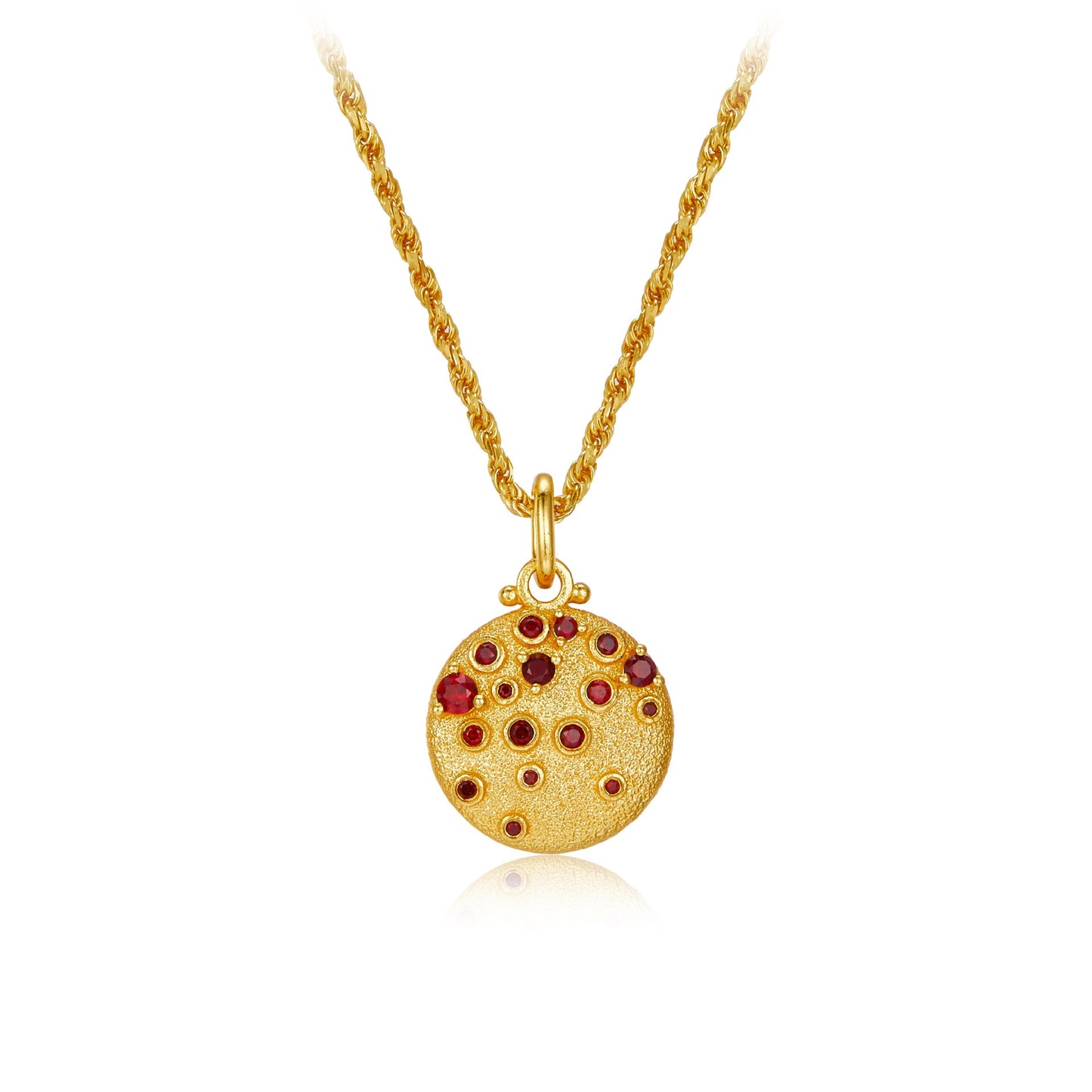Sterling Silver Garnet Round Pendant Necklace