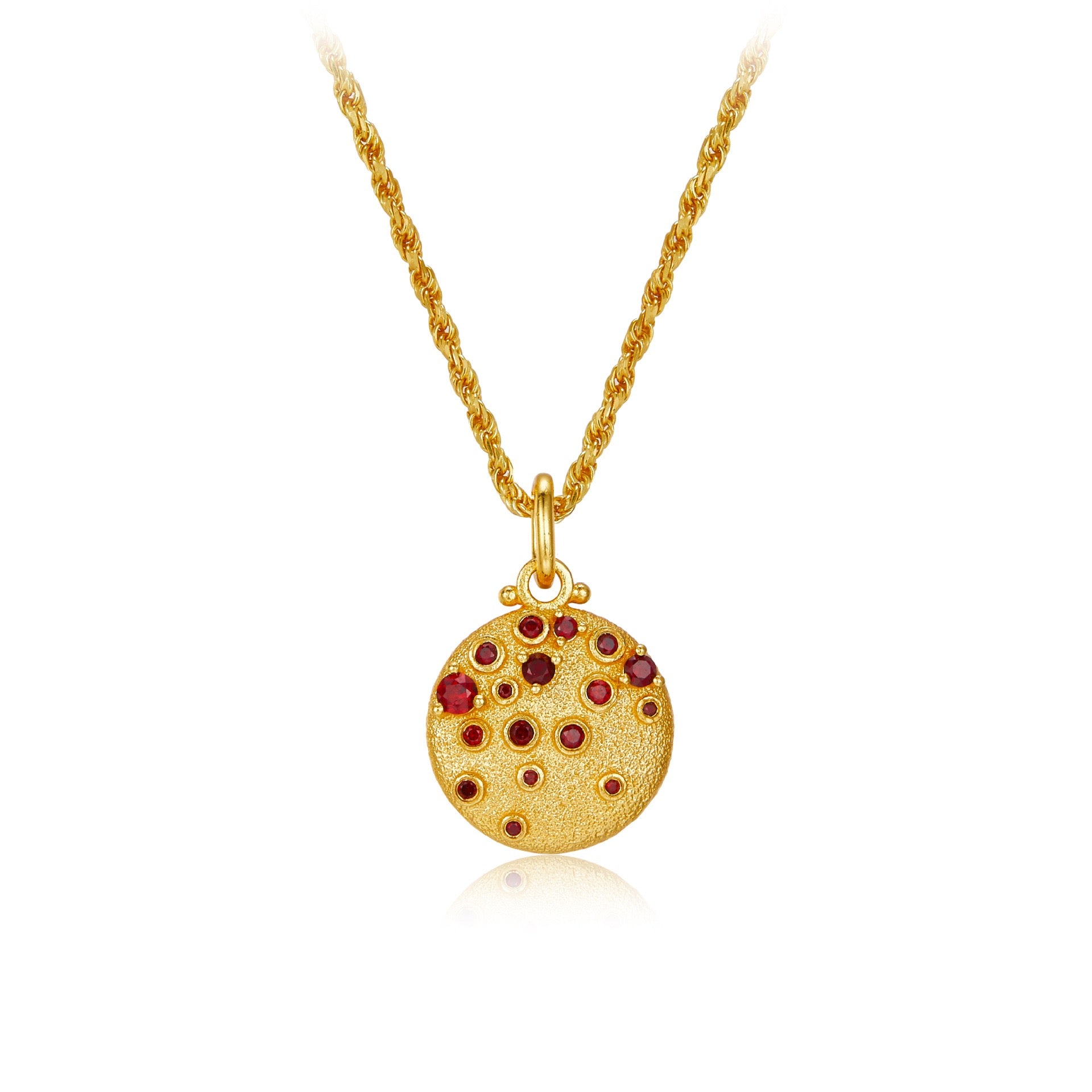 Sterling Silver Garnet Round Pendant Necklace