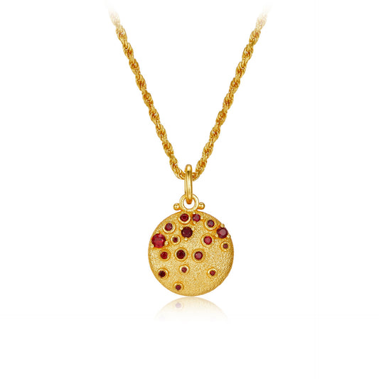 Sterling Silver Garnet Round Pendant Necklace