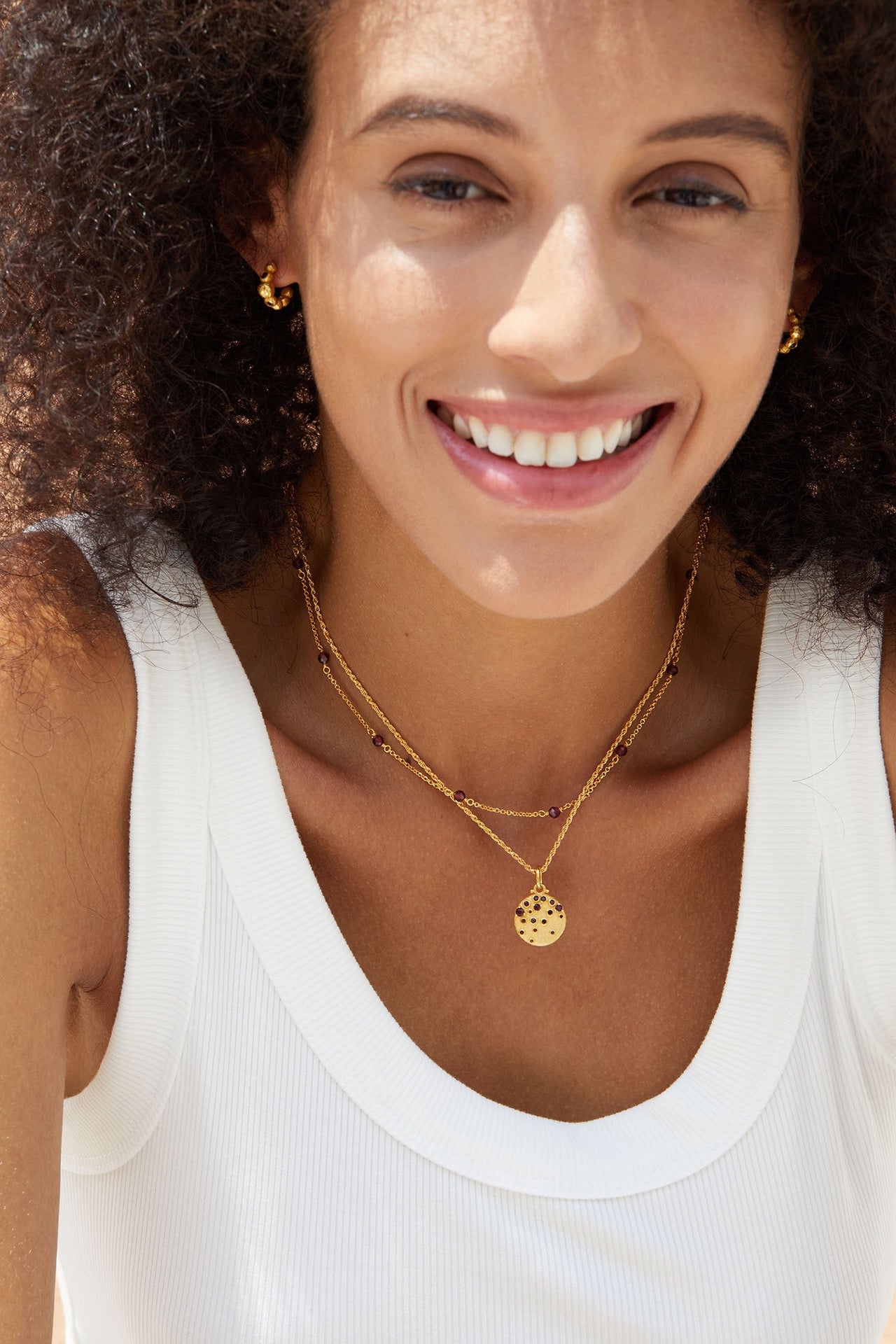 Sterling Silver Garnet Round Pendant Necklace