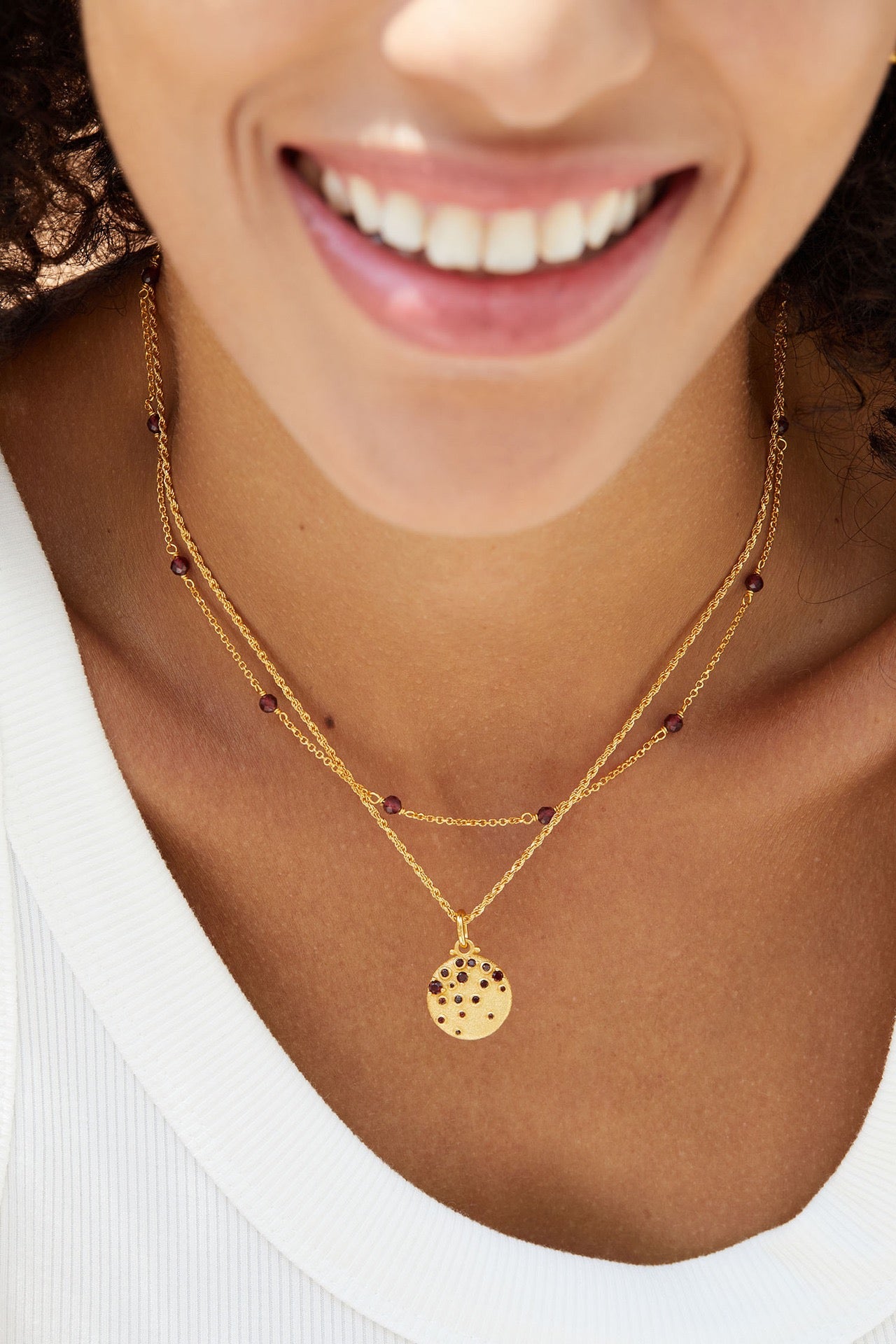 Sterling Silver Garnet Round Pendant Necklace