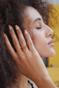 18K Gold Plated Natural Amethyst Square Ring