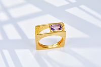 18K Gold Plated Natural Amethyst Square Ring