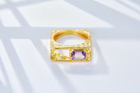 18K Gold Plated Natural Amethyst Square Ring