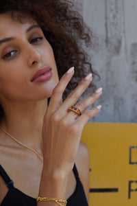 18K Gold Plated Natural Amethyst Square Ring