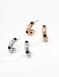 Sterling Silver Pearl & Black Onyx Accent Earrings