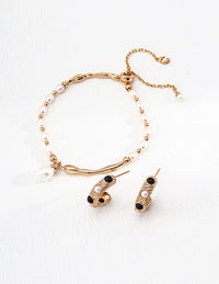 Sterling Silver Pearl & Black Onyx Accent Earrings