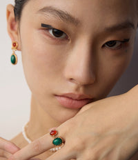 Sterling Silver Malachite, Tiger's Eye & Agate Ring