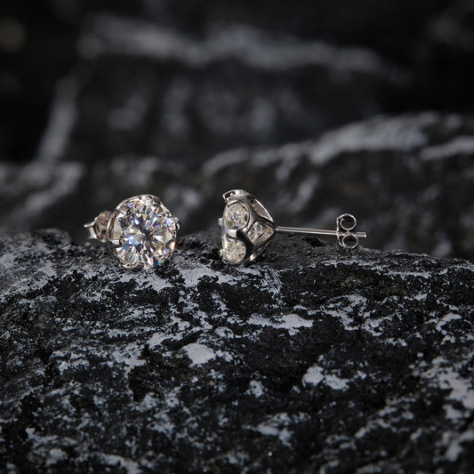 Moissanite Crown Stud Earrings in Sterling Silver