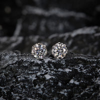 Moissanite Crown Stud Earrings in Sterling Silver