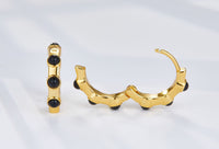 Black Onyx Beads Sterling Silver Hoop Earrings