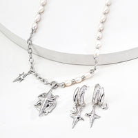 Sterling Silver Freshwater Pearl Cross Pendant Necklace