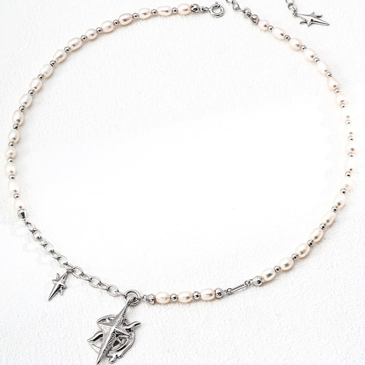 Sterling Silver Freshwater Pearl Cross Pendant Necklace