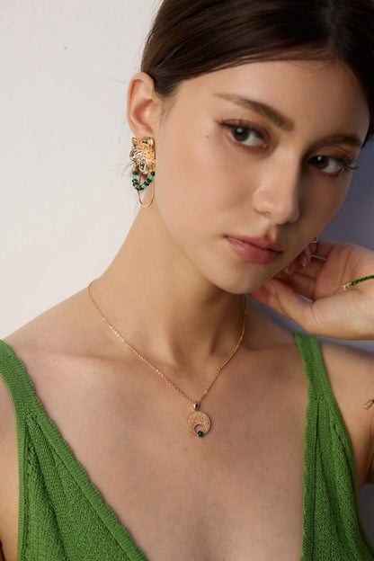 Green Chalcedony Moon Pendant Necklace