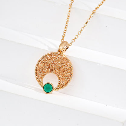 Green Chalcedony Moon Pendant Necklace