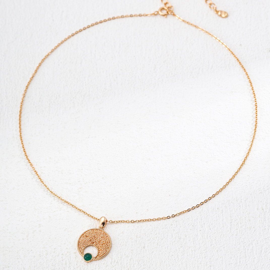 Green Chalcedony Moon Pendant Necklace