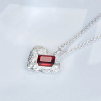 Sterling Silver Heart Necklace with Natural Pyrope