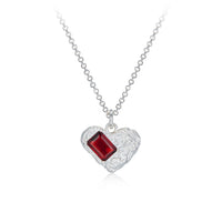 Sterling Silver Heart Necklace with Natural Pyrope