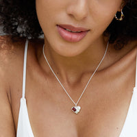 Sterling Silver Heart Necklace with Natural Pyrope