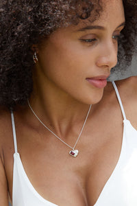 Sterling Silver Heart Necklace with Natural Pyrope