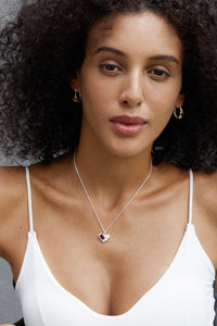 Sterling Silver Heart Necklace with Natural Pyrope