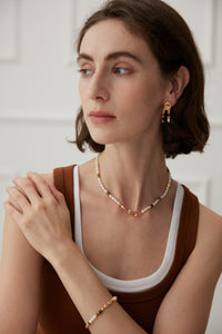 Gold Plated Pearl and Tiger Eye Link Bracelet