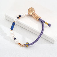 Braided Bracelet with Natural Pearl and Lapis Lazuli Accents