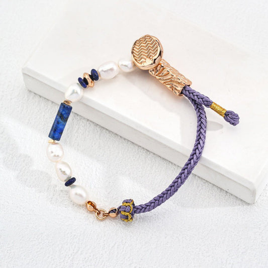 Braided Bracelet with Natural Pearl and Lapis Lazuli Accents