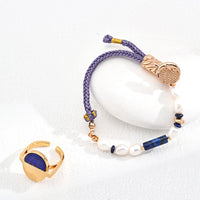 Braided Bracelet with Natural Pearl and Lapis Lazuli Accents