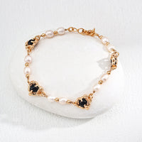 Gold Plated Pearl & Onyx Bracelet