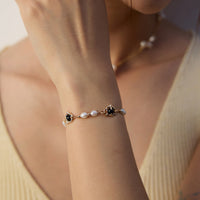 Gold Plated Pearl & Onyx Bracelet