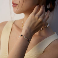 Gold Plated Pearl & Onyx Bracelet